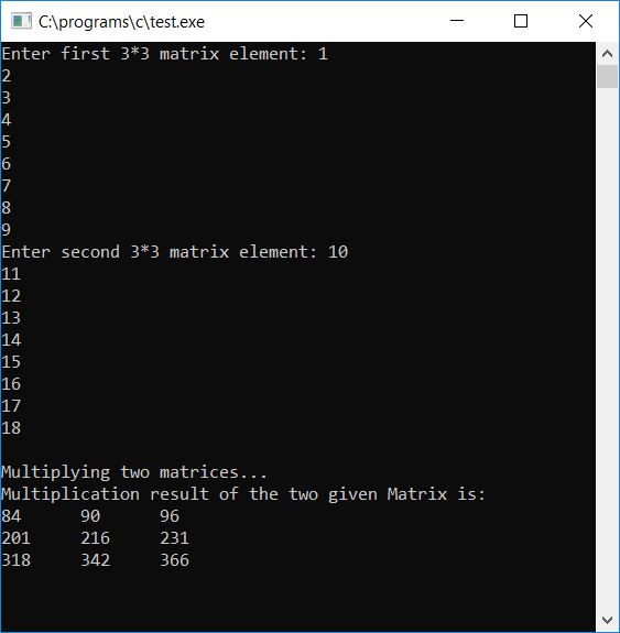 matrix multiplication in c