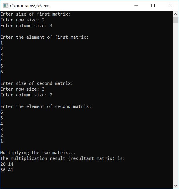 multiply two matrix c program