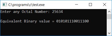 octal to binary conversion c