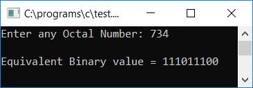 octal to binary in c