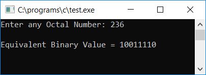 octal to binary program c