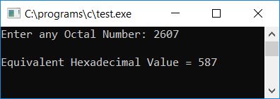 octal to hexadecimal conversion c