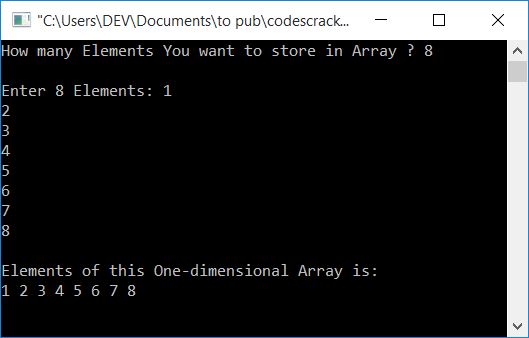 one dimensional array program in c