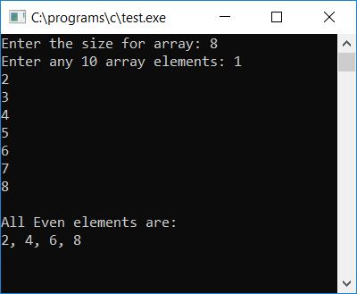 print all even array elements c