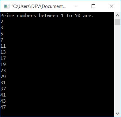 print all prime number between 1 50 c