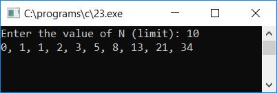 print fibonacci series in c