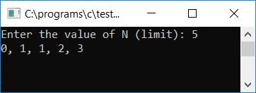 print fibonacci series using function c