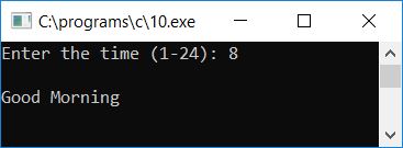 print good morning night c program