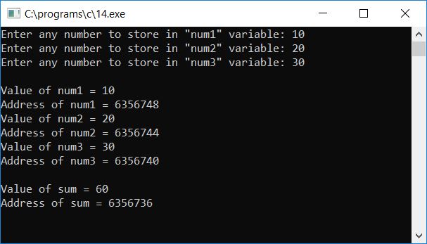 print variable address c program