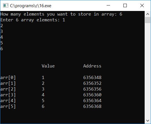 print variable address tubular form c program