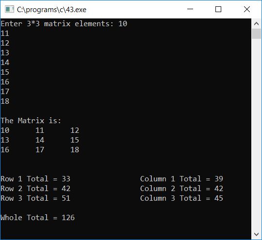 row column whole total of matrix c