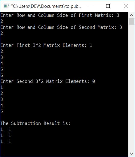 subtract two matrices of desired size c