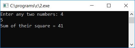 sum of square of two number c