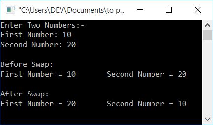 swap two numbers in c