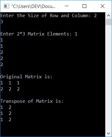 transpose of a matrix c