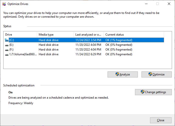 disk defragment optimization drive window