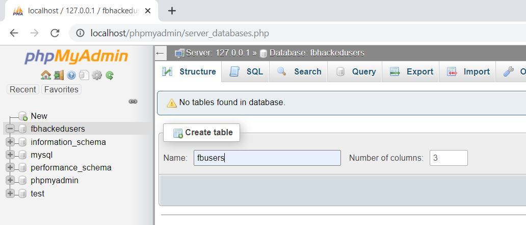 facebook hack table name