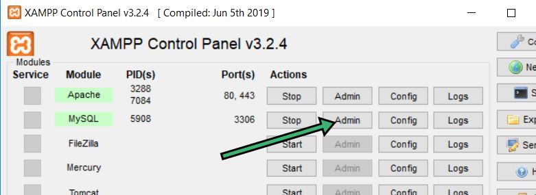 mysql admin xampp