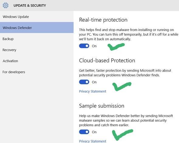 turn on real time protection features