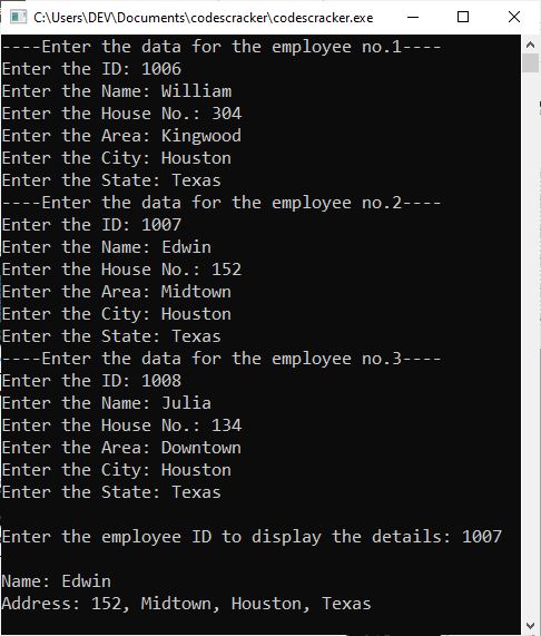 array of structure in C++ example program