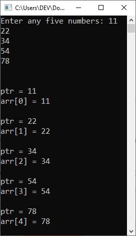 c++ pointers with array example program