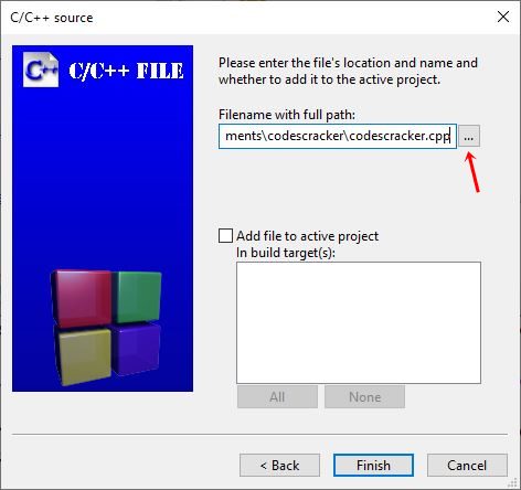 cpp select source file and location