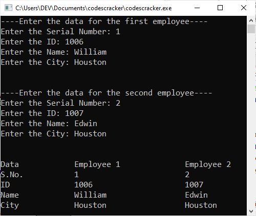 c++ structure array example program