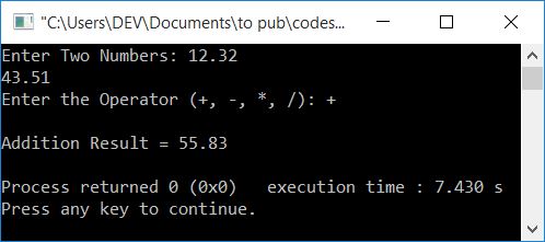 add subtract multiply divide program c++