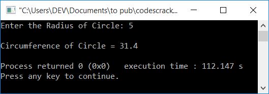 area circumference of circle c++