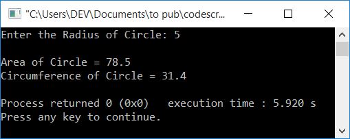 area circumference using class c++