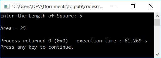 area of square c++