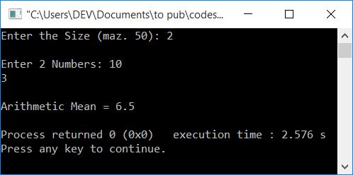 arithmetic mean using function c++