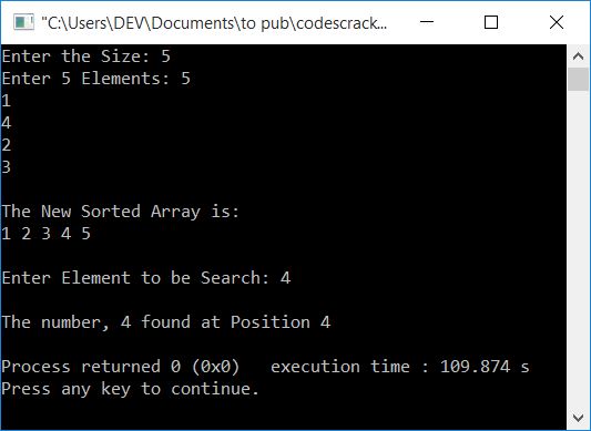 binary search program in c++