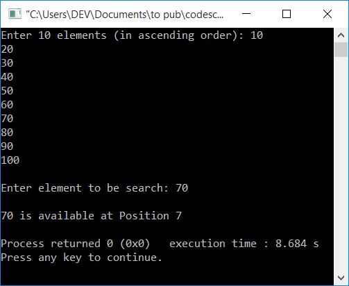 binary search using recursion c++