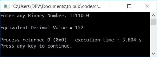 binary to decimal c++