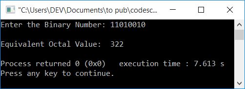 binary to octal conversion c++