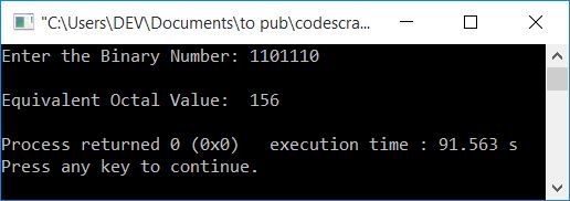 binary to octal c++