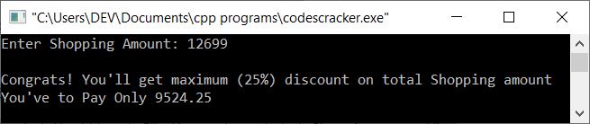 calculate discount purchase amount to paid c++