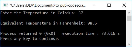 celsius to fahrenheit c++