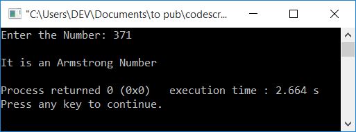 check armstrong number using for loop c++