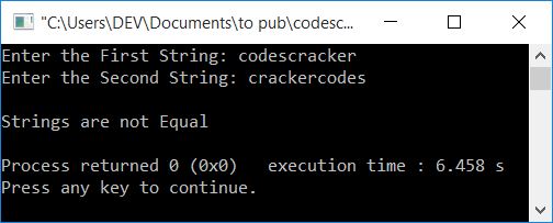 compare two strings without strcmp c++