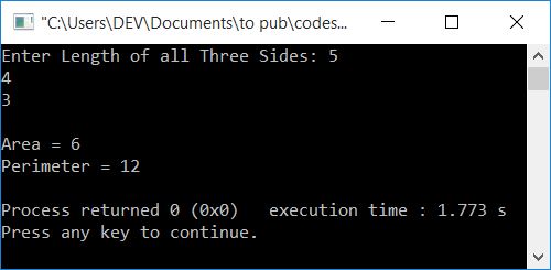 c++ area perimeter triangle using function