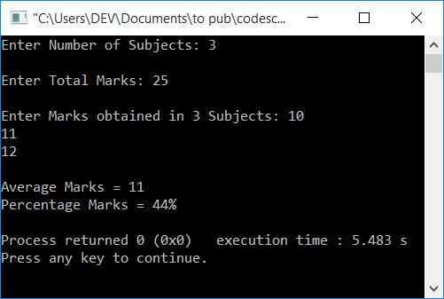 c++ average percentage marks