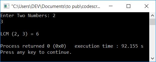 c++ find lcm of two numbers