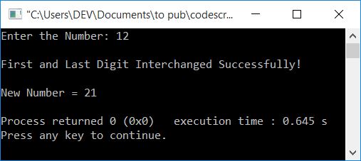 c++ interchange digits of number