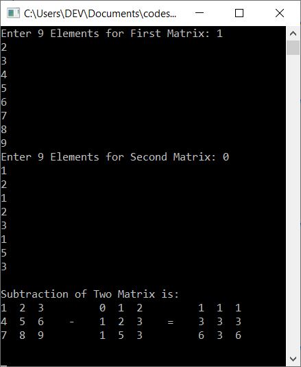 c++ matrix subtraction