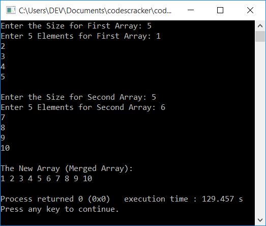 c++ merge two arrays