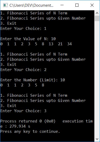 c++ print fibonacci series