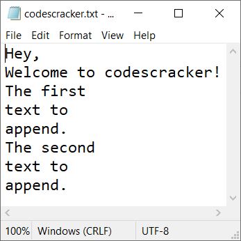 c++ program appending data in file