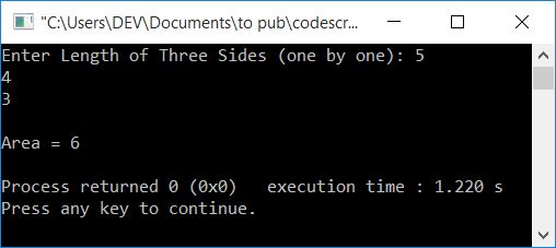 c++ program area of triangle